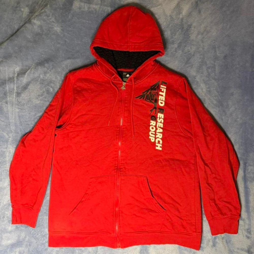 Red LRG zip up hoodie with black accents men Size XL